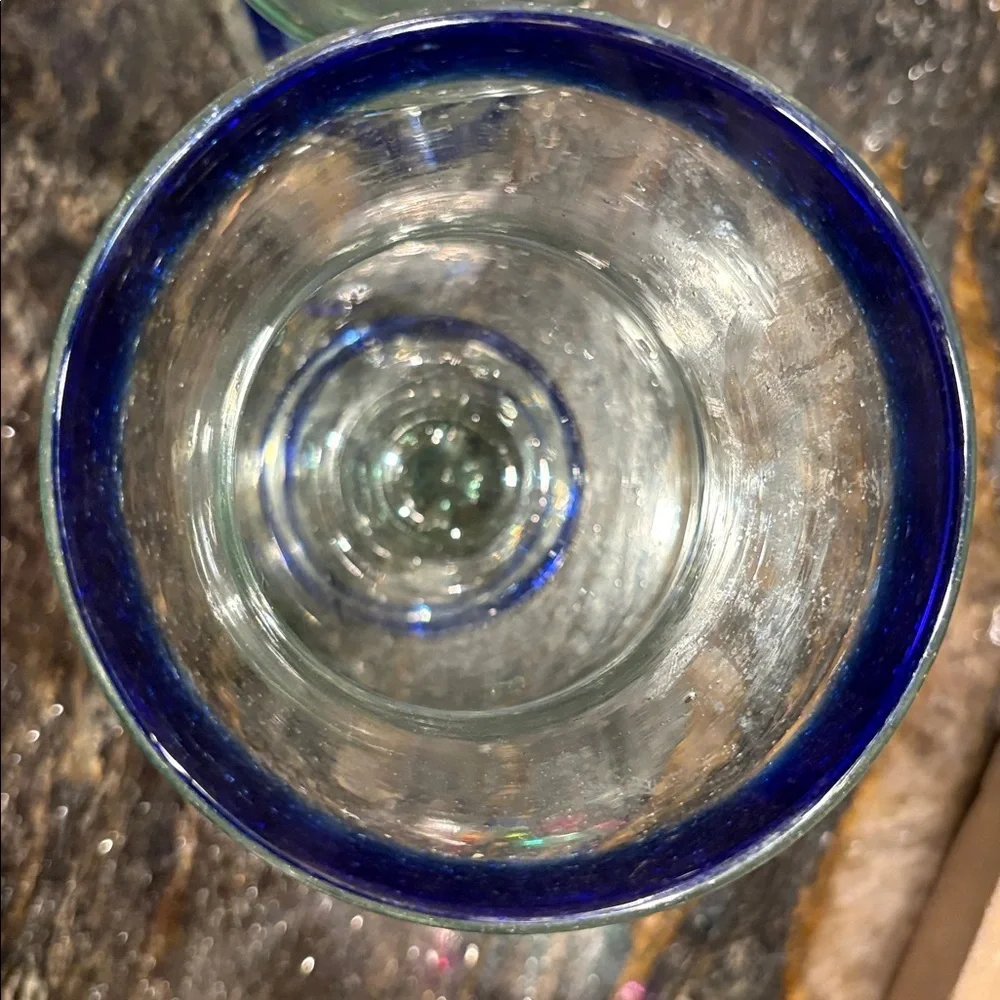 Mexican Hand Blown Cobalt Blue Thick Glass Cocktail Goblets Drink Margarita Set